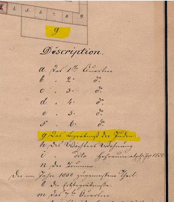  The cemetery map from 1846-1850 (detail).
The Jewish part is marked with G
