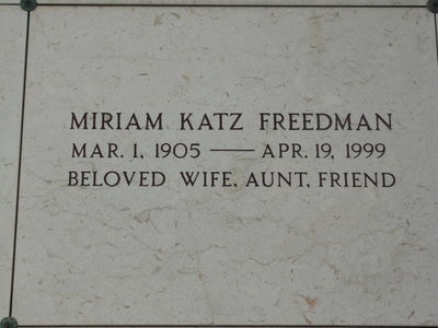 Freedman (Katz) Miriam
New Orleans, Orleans Parish, Louisiana, United States of America
