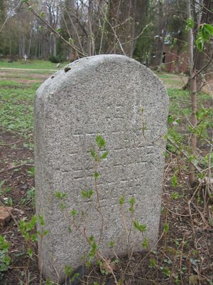 The only remaining stone. Probably Bluma Vald (wife of Ber Vald) (1834-1890)
Picture taken on 24.4.2012.
The stone is of
BLUMA bat ELIEZER
who died in 1890 תרנ"א 
